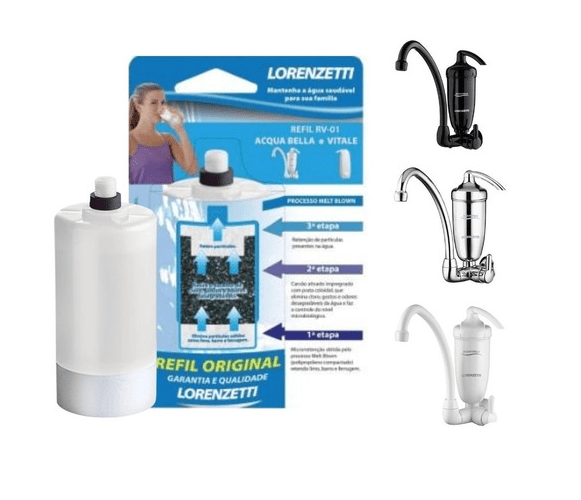 Refil Filtro Universal RV-01 Lorenzetti Acqua Bella rosca Curta - Adapta em Diversas Torneiras De Pia